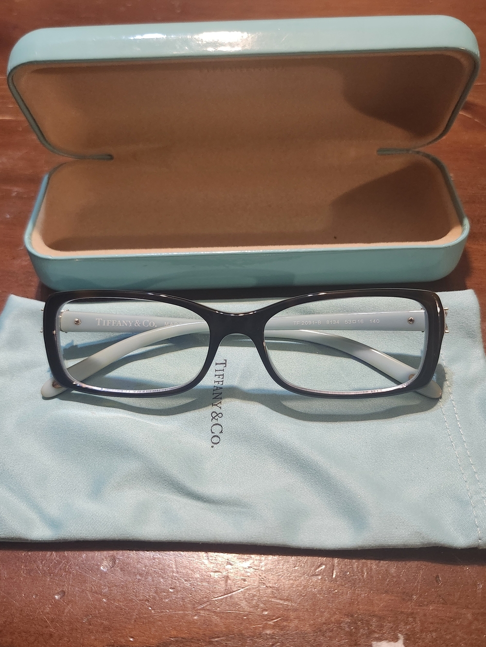 Tiffany & Co. Rectangular Black & White Eyeglasses with Signature Blue Case
